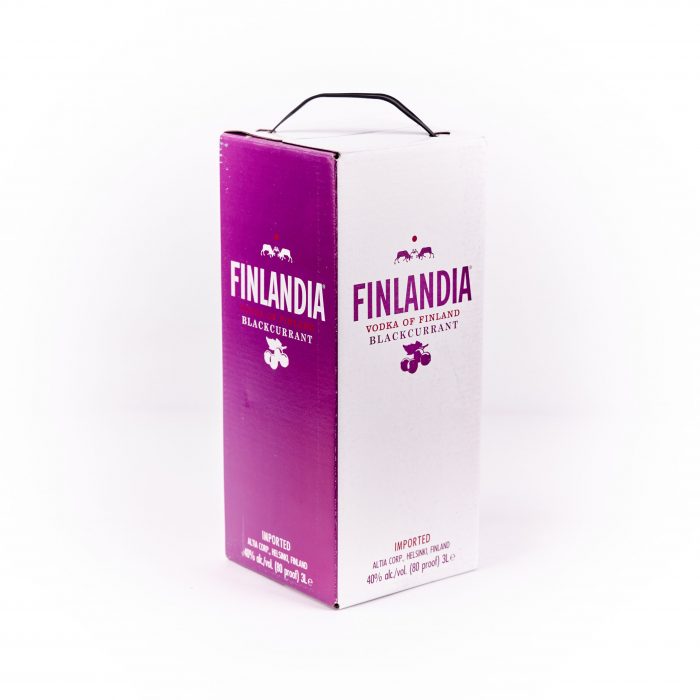 Водка Finlandia Blackcurrant 3л (Финляндия черная смородина 3 литра) поставляется на постоянной основе ОПТ-ом и в розницу в металлизированном пакете Bag in Box (тетрапаке), оснащенным небольшим краником-дозатором.